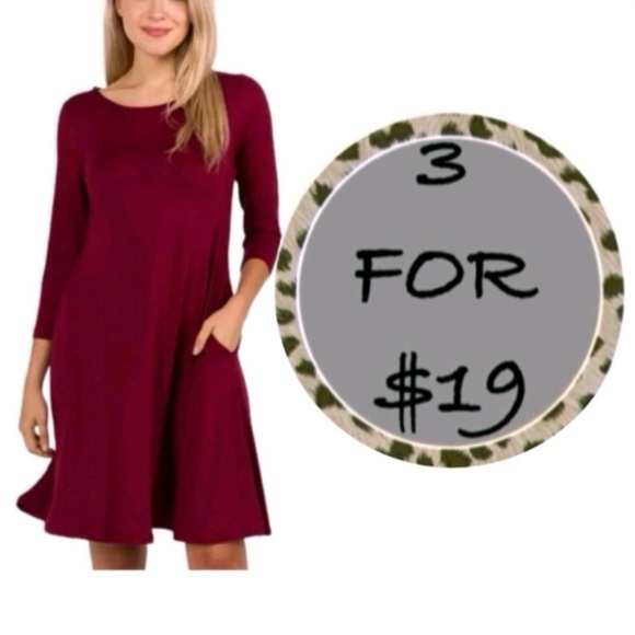 mts Dresses & Skirts - 3/$19 MTS Burgundy A-Line pocket swing jersey tunic Dress